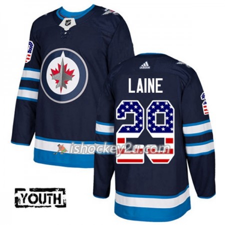 Børn NHL Winnipeg Jets Trøje Patrik Laine 29 Adidas 2017-2018 Marine Blå USA Flag Fashion Authentic